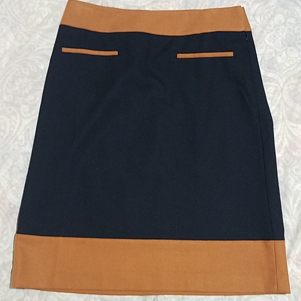 Loft pencil aline navy mustard colorblock office skirt. Medium. Size 8